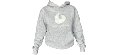 Jasnoszara bluza Balanced Body o nowoczesnym kroju i logo.