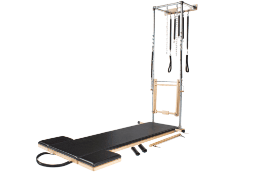 Sprzęt Pilates Wall Tower z ocynkowanej stali i drążkiem do przesuwania.
