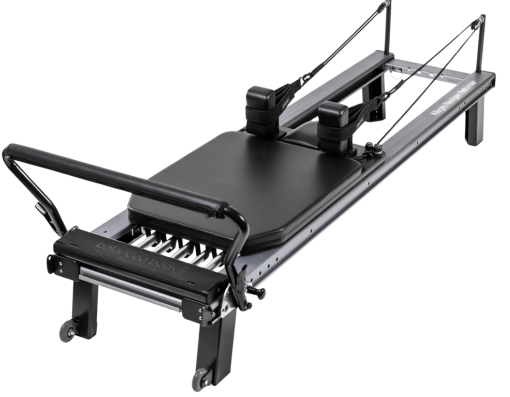 Reformer Pilates z wzmocnioną ramą, antypoślizgowymi stopkami i systemem SoftTouch.